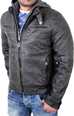 Produktbild von Reslad Lederjacke Herren Kunst- Lederjacke abnehmbarer Kapuzen-Sweater RS-09 Schwarz S