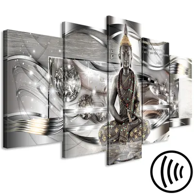 Produktbild von Akustikbild Buddha 200x100 cm Bilder Akustikschaum Hochleistungsschallabsorber Schallschutz Leinwand 5 tlg Wandbild Raumakustik Schalldämmung Feng Shui Abstrakt p-A-0037-b-m