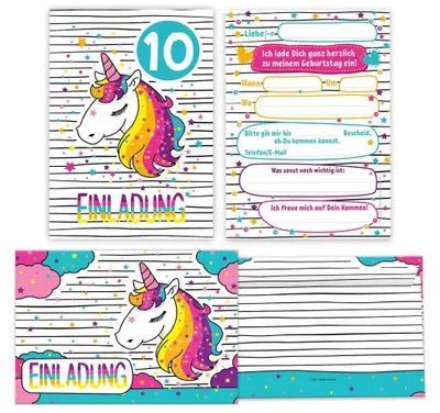 Produktbild von Einladungskarten mit Umschlägen – Einhorn für Kindergeburtstag