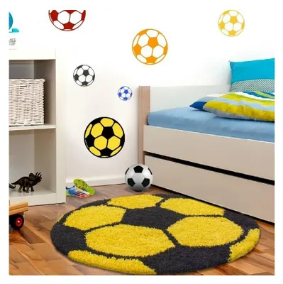 Produktbild von Fußballteppich für Kinder, gelb und schwarz 100x100 cm Rund