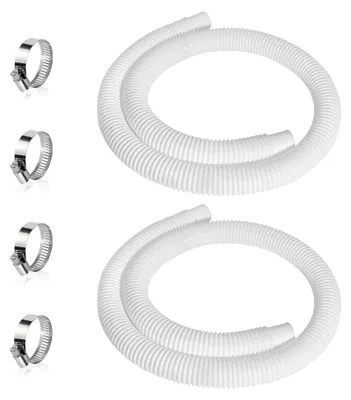 Produktbild von 2 Stück Poolschlauch 32mm für Poolpumpen, 150cm Weiß, UV- und Chlorwasserbeständiger Pumpenschlauch, Flexibler Schlauch für Poolpumpe mit 4 Sicherungsclips