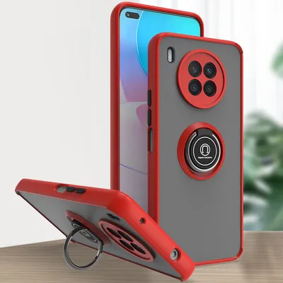 Produktbild von Huawei Nova 8i Hülle, Ring Halter Ständer Matte Transluzent TPU Rahmen Stoßfest Schutzhülle für Huawei Nova 8i Rot