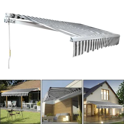 Zdjęcie produktu dla TolleTour Markiza na ramionach przegubowych 250 x 200 cm, markiza zwijana, osłona przeciwsłoneczna, markiza balkonowa na ramionach przegubowych, osłona przeciwsłoneczna, kolor szaro-biały