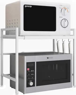 Produktbild von Erweiterbares Mikrowellen Regal 2-stufiges Mikrowellenständer Mikrowellenhalter Organizer küchenregal stehend für arbeitsplatte Bäckerregale mit 6 Haken
