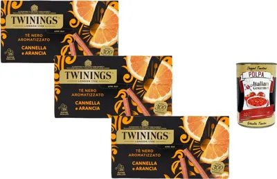 Produktbild von Italian Gourmet Schwarzer Tee mit Zimt und Orange, 3er Pack 3 x 25 Teebeutel (50 g), aromatisierter Schwarztee, Wintertee mit Gewürzen & Zitrusnoten, ideal für Teepause + Italian Gourmet Polpa