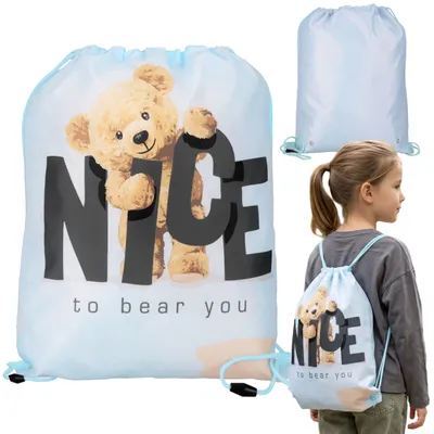 Produktbild von Blauer Teddybär Sportbeutel für Mädchen, Turnbeutel für Schule und Sport, 38 x 33 cm