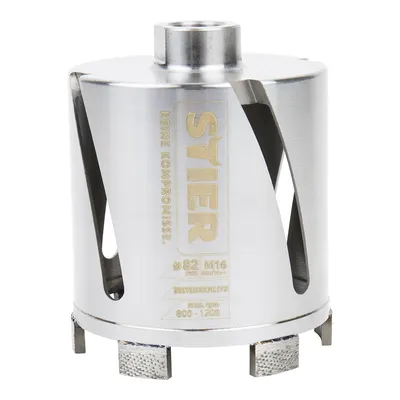 Produktbild von STIER Premium Diamant Dosensenker Mauerwerk Bohrkrone, Durchmesser: 82 mm, Bohrkopftiefe: 70 mm, M16, Seitenschlitze für Staubabtransport, Bohrkrone für Steckdosen, Dosenbohrer