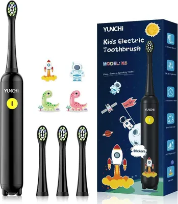 Produktbild von Elektrische Zahnbürste mit Minuten-Timer, Kinderzahnbürste ab 3-6-10-12 Jahre IPX7 Wasserdicht Toothbrush weiche Borsten mit 4 weiche Ersatzbürsten