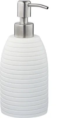 Produktbild von Relaxdays Seifenspender, 300 ml, nachfüllbar, Bad, WC, Küche, Flüssigseifenspender, Polyresin, Edelstahlpumpe, weiß