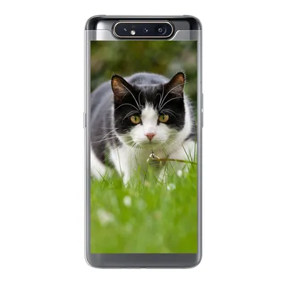 Produktbild von MuchoWow® Handyhülle Schutzhülle Hülle für Samsung Galaxy A80 Katze - Gras - Schwarz - Weiß - Mädchen - Kinder - Jungen - Kinder Silikon Softcase Handy Hülle - Schutzdeckel