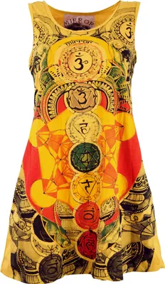 Produktbild von Mirror Tank Top, Longshirt, Minikleid - Meditation Om / Mustard Gelb, Damen, Baumwolle, Größe: L