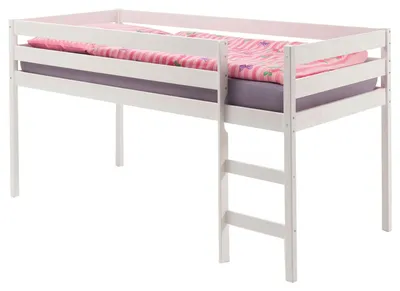 Produktbild von Hochbett ERIK Spielbett Kinderbett Bett, Kiefer massiv weiß lackiert mit Leiter 90 x 200 cm (B x L)