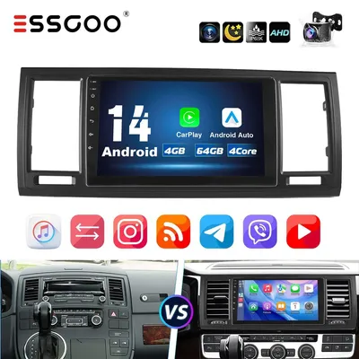 Produktbild von Autoradio 9 Zoll Android 14 CarPlay Android Auto GPS Navigation für VW T6 Transporter Multivan 4GB RAM 64GB Speicher Bluetooth WiFi DAB+