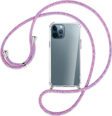 Produktbild von Handykette Backcover-Schutzhülle mit Band (Metall silberfarben) für Apple iPhone 12 Pro Max - lila/rosa/blau