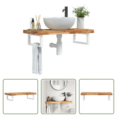 Immagine prodotto di The Living Store Mensola per lavabo a parete in acciaio e legno di acacia