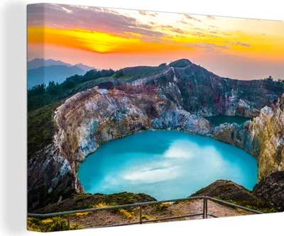 Obrázek produktu pro OneMillionCanvasses® - Obrazy na plátně - 140x90 cm, Kráterové jezero v národním parku Kelimutu v Indonésii, Nástěnné umění tisk Nástěnná dekorace - Fotografie na plátně - Malba na plátně