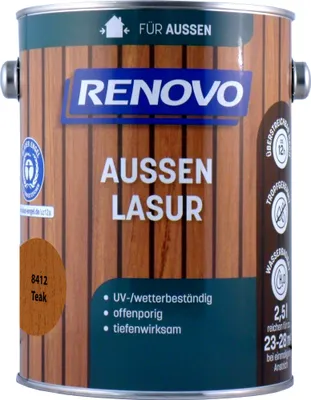 Produktbild von RENOVO Wetterlasur Wasserbasiert, für Außen 2,5 Farbwahl, Farbe:8412 Teak
