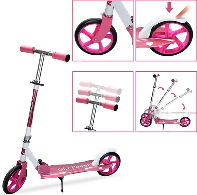 Produktbild von karpal Kinderroller Kinderscooter Dreiradscooter 2-Rädern, Höhenverstellbare, faltbarem Lenker, bis 100 kg belastbar 205 mm Räder Rosa