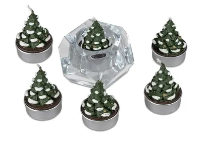 Produktbild von 1 Satz mit 6 Teelichter Rose Tanne grün- Deko für Weihnachten Modell/Farbe sortiert- Lieferung ohne Leuchter