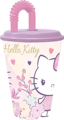 Image de Tataway gobelet de sport avec paille, 430 ml, Hello Kitty - design amusant et pratique pour les enfants, idéal pour les activités sportives et les excursions