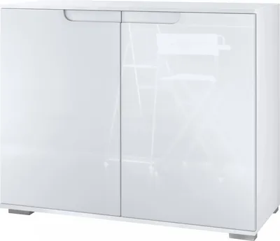 Produktbild von Vladon Kommode Sylt V3, Moderner Küchenschrank mit 2 großen Türen Weiß matt / Weiß Hochglanz (92,5 x 75.5 x 35)