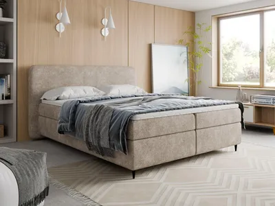 Image de Lit Boxspring 180x200 BOHO II Cappuccino avec surmatelas, 2 matelas & 2 coffres | Lit rembourré complet avec rangement