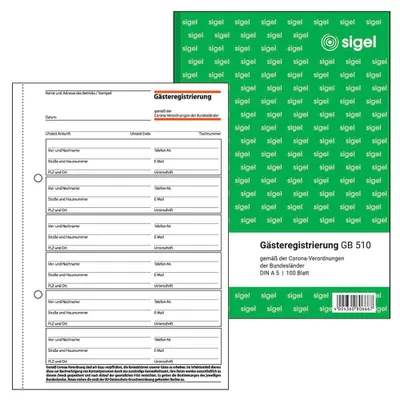 Immagine prodotto di sigel GB510 sigel libro dei moduli di registrazione degli ospiti, DIN A5, 100 fogli