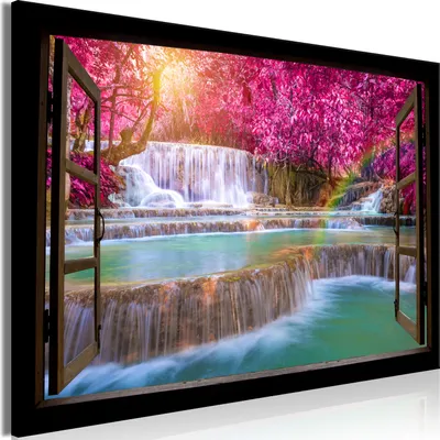 Zdjęcie produktu dla Obraz na płótnie, widok na wodospad, krajobraz, natura, 120x80 cm, 1 element – nadruk na płótnie, dekoracja ścienna do sypialni, obrazy na płótnie, c-C-0375-b-a