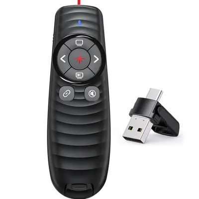 Produktbild von PPT Präsentationsfernbedienung,50 m Reichweite,Laserpointer,USB/Type-C Empfänger, lautlos,wiederaufladbar,kompatibel mit Mac, Windows, Linux,Android