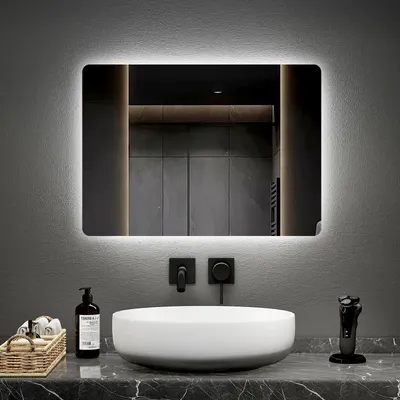 Image de EMKE Miroir de salle de bain avec éclairage LED Miroir mural avec interrupteur tactile et antibuée, 45x60cm Miroir de salle de bain avec 2 couleurs de lumière