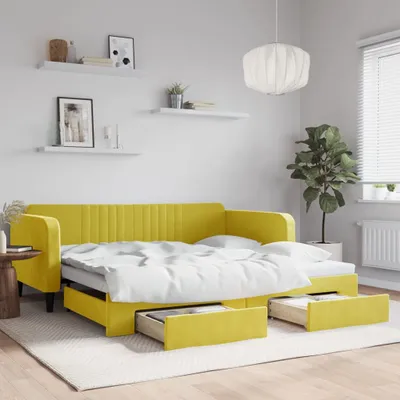Produktbild von vidaXL Tagesbett Ausziehbar mit Schubladen Gelb 100x200 cm Samt