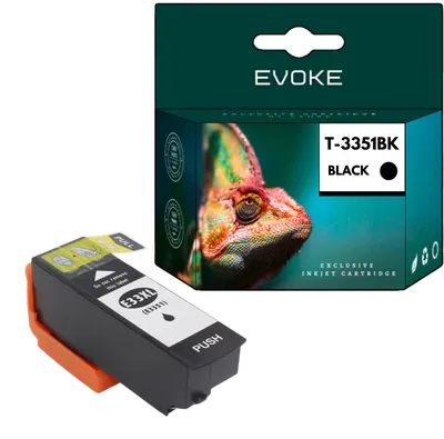 Image de Encres compatibles Evoke pour imprimantes Epson 33XL, 33 XL, T3351, couleur noire, capacité 22 ml, rendement de 950 pages, compatibles avec les modèles Expression Premium XP-530, XP-540, XP-630, XP-635, XP-640, XP-645, XP-830, XP-900, XP-7100