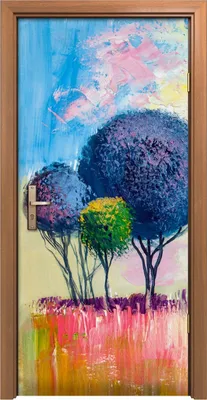 Produktbild von Türposter 90x200 cm Türaufkleber Türtapete Türfolie Klebefolie Kunst Malerei Bäume bunte Birke