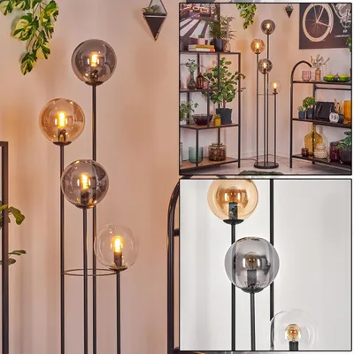 Produktbild von Fossobiubo Stehlampe aus Metall/Glas, Schwarz/Bernstein/Rauch/Klar, Fußschalter