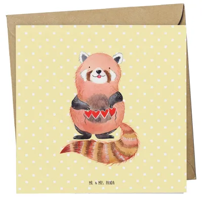 Produktbild von Mr. & Mrs. Panda Deluxe Karte Roter Panda - Gelb Pastell - Geschenk, Lieblingsmensch, Herz, Liebling, Liebe, Klappkarte, doppelkarte, Glückwunschkarte, Lustige Sprüche