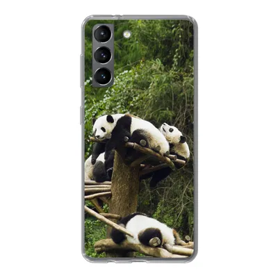 Produktbild von MuchoWow® Handyhülle Schutzhülle Hülle für Samsung Galaxy S21 Pandas - Holz - Treppe Silikon Softcase Handy Hülle - Softcase