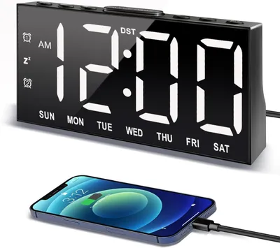 Digitalwecker mit großem Display, Dual-Alarm, USB-Ladung, schwarz
