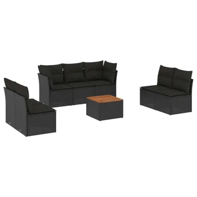 Produktbild von vidaXL 8-tlg. Garten-Sofagarnitur mit Kissen Schwarz Poly Rattan