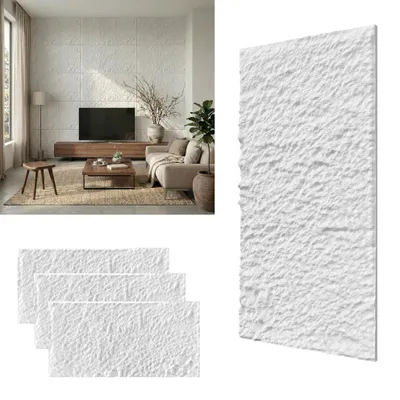 Image de Panneaux muraux 3D XINZI aspect pierre, panneaux muraux, revêtement mural enPolyuréthanepour intérieurs, cafés, lot de 3 (épaisseur des panneaux : 3 cm), modèle A Blanc pur