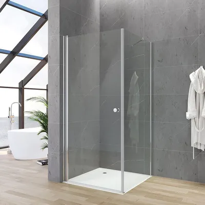 Produktbild von Duschkabine Eckdusche 75 x 75 x 187 cm Duschwand Eckeinstieg Duschabtrennung Duschtür Drehtür Schwingtür Pendeltür rahmenlos Dusche mit Seitenteil und Seitenwand Badezimmer Duschwände