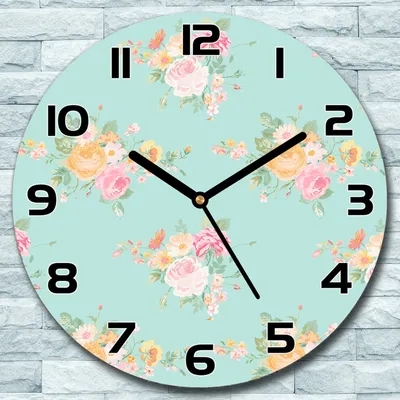 Produktbild von Wanduhr aus Glas Rund fi 30 Pastell Blumensträuß Quarz Deko Schlafzimmer Büro