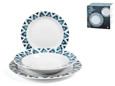 18-teiliges Porzellan-Tafelservies, blau, 25 cm