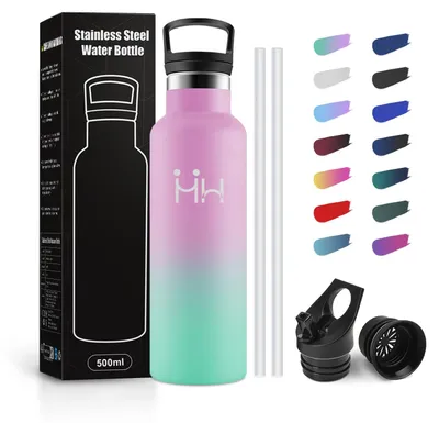 Produktbild von JAPORIA Trinkflasche Edelstahl 500ml, Auslaufsichere Isolierflasche mit Strohhal