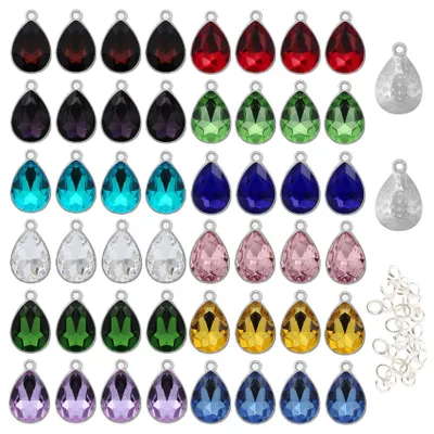 48 Glas Strass-Anhänger, 12 Farben, Tropfenform, für Schmuck