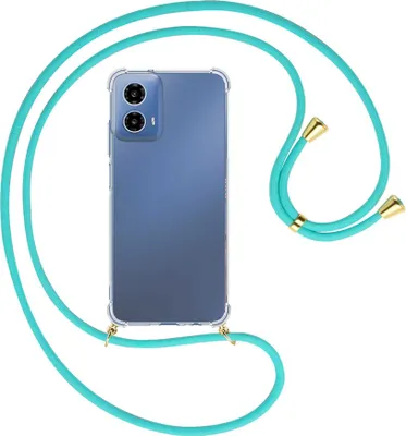 Produktbild von Handykette Backcover-Schutzhülle mit Band (Metall goldfarben) für Motorola Moto G34 5G - türkis