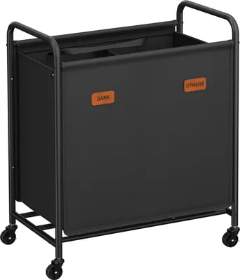 Produktbild von Wäschekorb - Wäschebehälter - Kleidungssorter - 2 Fächer - Rollen - 140L Kapazität - 59 cm x 40 cm x 91 cm