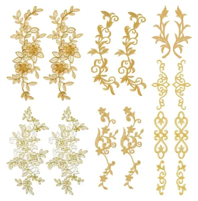 Produktbild von 16 Stück Goldene Blumenapplikationen für DIY