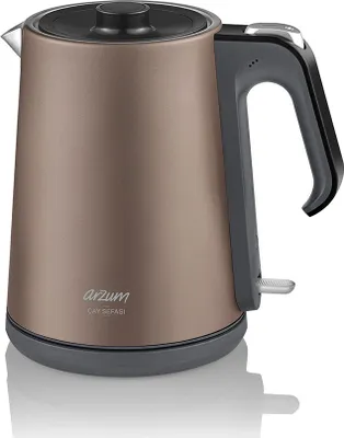Produktbild von Arzum Teemaschinen, Elektrischer Türkischer Teekocher, 1650W Leistung, 1,2L Teekanne, 1,8L Wasserkocher, Edelstahl, Warmhaltefunktion, Boden