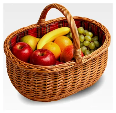 Produktbild von Kleiner Weidenkorb mit Henkel, Stoffeinlage und Schutzfolie im Schottenkaro, oval