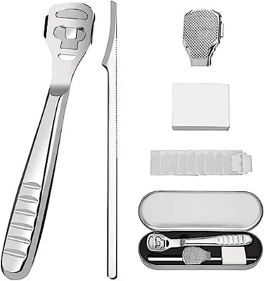 Produktbild von Hornhautentferner Set, mit Fußfeile und Hornhauthobel, 10 Ersatzklingen, für Hornhaut